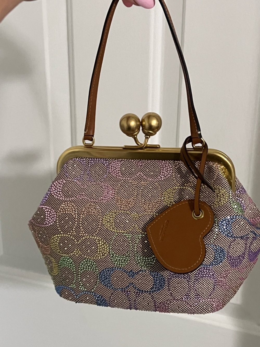 Coach Multicolor Signature kisslock with heart Leather Tag